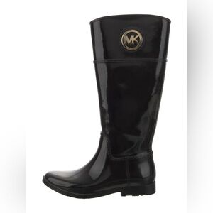 Michael Kors, size 8, Tall Black Stockard Rubber Rain Boots with Gold logo